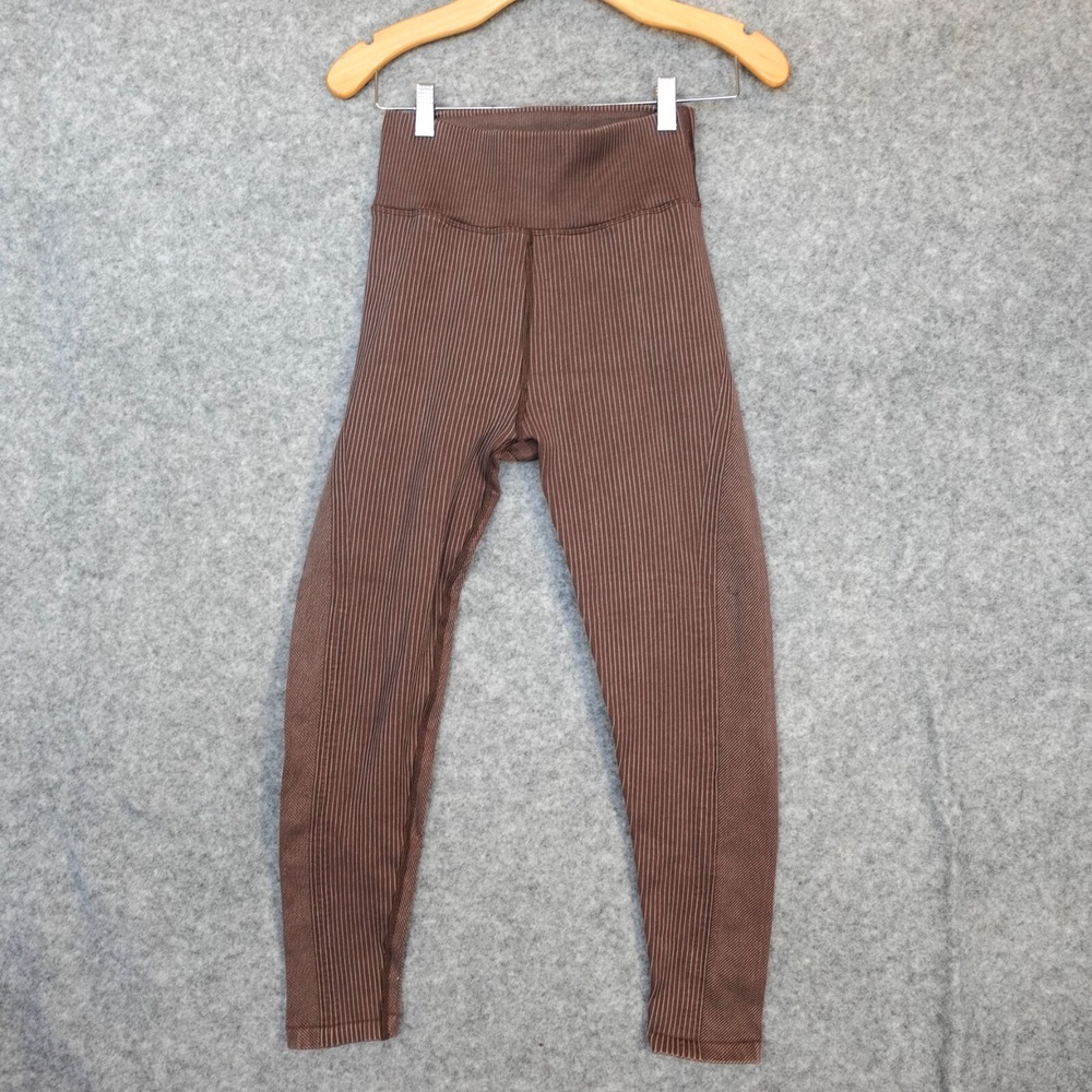 Mocha Brown Ribbed High Waist 7 8 Leggings Womens XS Stripe Ankle Workout Tight